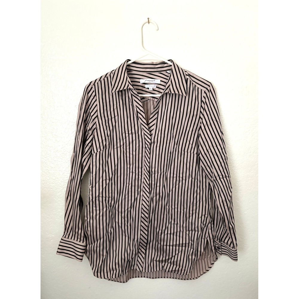 Foxcroft NYC Heritage Non-Iron Brown Striped‎ Button Down Shirt Preppy Career 6